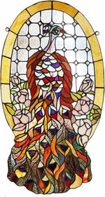 Fine Art Lighting Peacock and Flowers Stained Glass Window Panel, Multi Colors