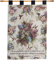 Spanish Scripture Tapestry – Hummingbird and Floral Design 26x36