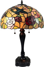 Amora Lighting Tiffany Style 2 Light Roses and Hummingbirds Table Lamp 24" Tall