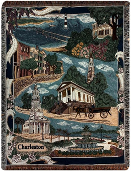 Southern Charm Throw – Woven Cotton Charleston Design Blanket with Fringe