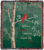 When a Cardinal Appears Cotton Tapestry Throw– Memorial Design 50x60 inch by Manual Woodworkers