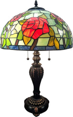 Amora Lighting Tiffany Style 2 Red Roses and Greenery Table Lamp 24" Tall
