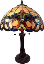 Amora Lighting Tiffany Style 2-Light Geometric Table Lamp, 24" Tall, Handcrafted Stained Glass Shade with Bronze Base
