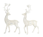 Melrose Distressed Ivory Deer Figurine with Metal Antlers (Set of 2)