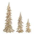 Gold Tabletop Christmas Trees – Polyresin Carved Holiday Decor Set of 3 by Melrose