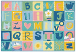 Carpets for Kids KIDSoft Alphabet Blocks Learning Rug Tranquil Colors, Rectangle, Light Blue