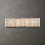 Uttermost Rene 4 Light Swirl Glass Vanity, 27" W x 7" D, Silver and White, Iron and Glass, Transitional Art Deco Style