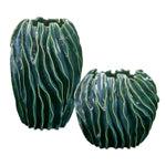 Ceramic Vase Set (Set of 2) – 15"H Green Blue Swirled Organic Indoor Outdoor Decorative Vases by Uttermost