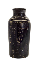 Ceramic Vase Distressed Black and Ivory Stripe Design – 17.5 Inch by Melrose
