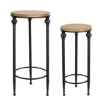 Round Wood Top Metal Base Plant Stand Tables for Home Display (Set of 2) by Melrose