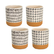 Dolomite Pots with Tribal Geometric Patterning (Set of 4)