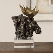 Uttermost 18187 Majestic Moose Bust Bronze Sculpture with Gold Antlers on Crystal Base – 12