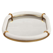 Uttermost 18229 Cyprus White Faux Shagreen Leather Oval Tray with Brass Accents & Mirrored Base – 24