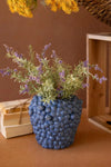Sculptural ceramic blueberry vase with painted multicolor details