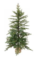 Flocked PVC Pine Tree with Burlap Base 4ft Pre-Lit by Melrose