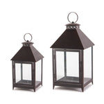 Footed Iron Metal Lanterns Set of 2 – Black Finish by Melrose