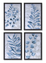 Melrose Blue Watercolor Foliage Print Under Glass (Set of 4)