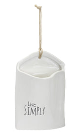 Melrose Stoneware Live Simply Wal Pocket with Jute Hanger (Set of 4)