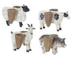 Melrose Farm Animal Figurine with Basket Vase (Set of 4)