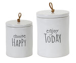 Melrose Stoneware Happy Sentiment Canister (Set of 2)