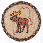 Maine State Moose Round Large Coaster – 7" x 7" Braided Jute Hand-Stenciled Coaster For Indoor Decor By Earth Rugs