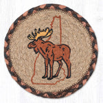Moose Round Large Coaster – 7" x 7" Braided Jute Hand-Stenciled Coaster By Earth Rugs