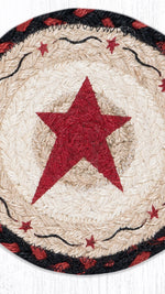 “Decorative Earth Home round coaster 7x7 with burgundy primitive star design”