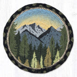 Forest Mountain Large Coaster – 7" x 7" Round Braided Jute Hand-Stenciled Coaster By Earth Rugs