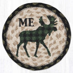 Earth Rugs Green Plaid Moose ME Round 7" Coaster – Cabin, Lodge & Woodland Style