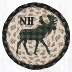 Earth Rugs Lodge Cabin 7" Round Large Coaster – Green Plaid Moose NH Wildlife Design