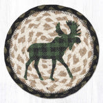 Earth Rugs Green Plaid Moose Round 7" Coaster – Cabin, Lodge & Woodland Style