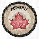 Vermont Maple Leaf Large Coaster – 7" x 7" Round Braided Jute Hand-Stenciled Coaster By Earth Rugs