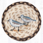 Coastal Sandpipers Large Coaster – 7" x 7" Round Braided Jute Hand-Stenciled Coaster By Earth Rugs