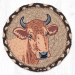 Dairy Cow Large Coaster – 7" x 7" Round Braided Jute Hand-Stenciled Coaster By Earth Rugs