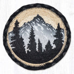 Alpine Mountain Large Coaster – 7" x 7" Round Braided Jute Hand-Stenciled Coaster By Earth Rugs