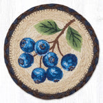 Blueberry Spray Large Coaster – 7" x 7" Round Braided Jute Hand-Stenciled Coaster By Earth Rugs