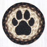 Earth Rugs Large Dog Paw Coaster – 7"x7" Round Braided Jute, Hand-Stenciled Rustic Farmhouse Accent