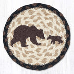 Earth Rugs Happy Bear Cub Large Round Jute Coaster – 7"x7" Hand-Stenciled Rustic Farmhouse Accent