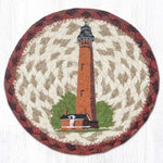 Earth Rugs Currituck Lighthouse Round Coaster – 7"x7" Coastal Jute Accent with Nautical Landmark Art