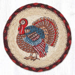 Harvest Turkey Large Coaster – 7" x 7" Round Braided Jute Hand-Stenciled Coaster By Earth Rugs