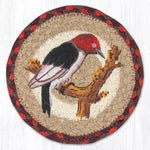 Earth Rugs Woodpecker Round Coaster – 7"x7" Braided Jute with Hand-Stenciled Bird Design for Rustic & Nature Decor