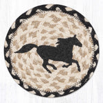 Earth Rugs Black Horse Round Coaster – 7"x7" Braided Jute with Hand-Stenciled Western Horse Design for Rustic Decor