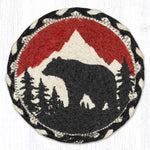 Earth Rugs Bear Mountain Round Coaster – 7"x7" Braided Jute with Hand-Stenciled Bear & Forest Scene for Rustic Lodge Decor