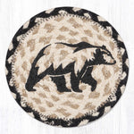 Earth Rugs Graphic Bear Round Coaster – 7"x7" Braided Jute with Bold Hand-Stenciled Wildlife Silhouette for Rustic Cabin Decor