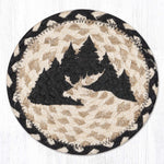 Earth Rugs Graphic Moose Round Coaster – 7"x7" Braided Jute with Hand-Stenciled Moose Silhouette for Rustic Lodge or Cabin Decor