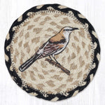 Earth Rugs Mockingbird Round Coaster – 7"x7" Hand-Stenciled Bird on Braided Jute for Rustic, Nature-Inspired Table Decor