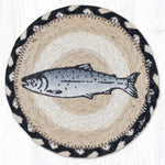 Silver Salmon Large Coaster – 7" x 7" Round Braided Jute Hand-Stenciled Coaster By Earth Rugs