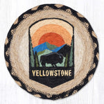 Earth Rugs Yellowstone National Park Round Coaster – 7"x7" Braided Jute with Hand-Stenciled Scenic Design for Rustic Nature Decor