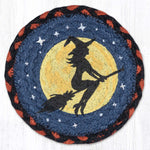 Earth Rugs Flying Witch Round Large Coaster 7" Rustic Halloween Table Accent