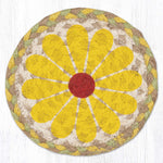 Earth Rugs Farmhouse Yellow Graphic Flower Round Large Coaster – 7" Eco-Friendly Braided Jute